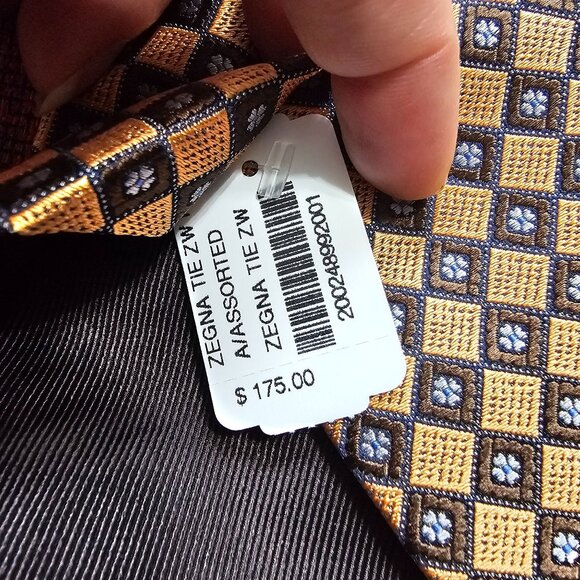 Ermenegildo Zegna Silk Gold Blue Textured Tie Office Old Money Quiet Luxury NWT - Picture 8 of 11